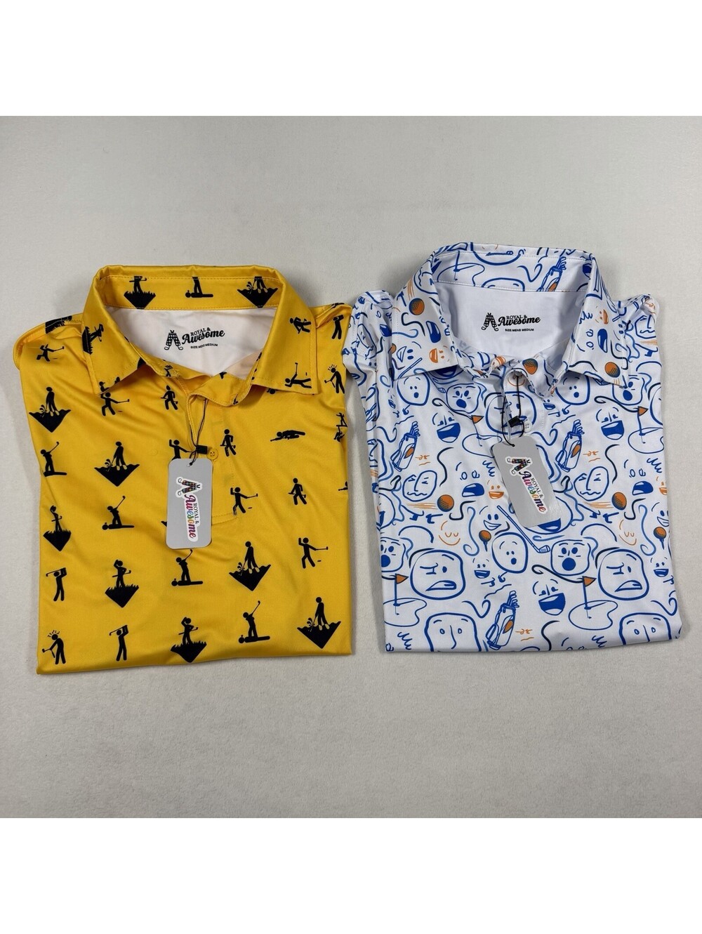 Royal and Awesome Golf Shirt Lot of 2 Stick Golfer/Lets Face It Men’s Size M NWT